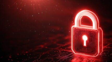 Poster - Intricate Lock Embedded in Circuitry Illuminated by Glowing Red Light Symbolizing Security and Technology Interconnection