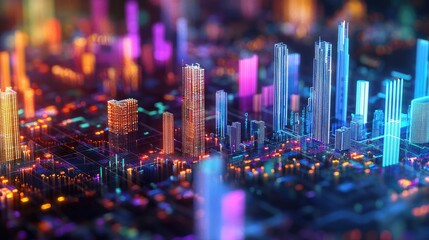 Fototapete - Vibrant digital financial chart with colorful candlestick graphs, depicting market trends and data analysis in a high-tech environment, representing the pulse of the econ