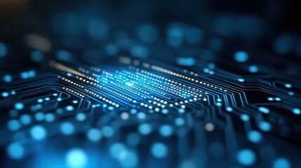 Poster - Illuminated Circuit Board with Radiant Blue Light Glowing Through Intricate Pathways Creating a High-Tech Atmosphere