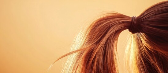 Poster - Closeup of vibrant straight ponytail hair against a warm gradient background with ample empty space for text and creative designs.