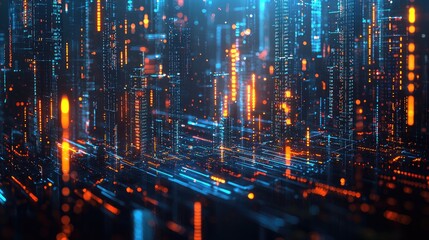 Leinwandbilder - Abstract digital financial chart with glowing data lines and stock market trends over cityscape at night showcasing technology and finance connection