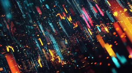 Fototapete - Abstract Digital Financial Chart with Colorful Candlestick Graphs Representing Market Trends and Data Analysis in a High-Tech Environment
