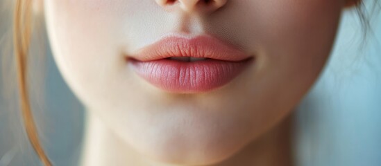 Sticker - Close Up of Young Woman's Smooth Skin and Pink Lips Against a Soft Light Background with Copyspace for Skin Care Concepts and Beauty Ads