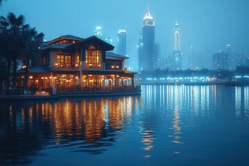 Wall Mural - modern middle eastern city skyline at night with contemporary architecture and traditional cultural elements