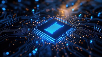 Poster - Illuminated Circuit Board with a Striking Blue LED Light Creating a Futuristic and High-Tech Atmosphere and Visual Appeal