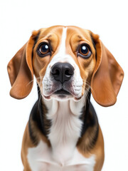 Aufkleber - A Beagle With Huge Eyes Is Isolated On A White Background In This Funny Portrait Of A Surprised Dog. 00001