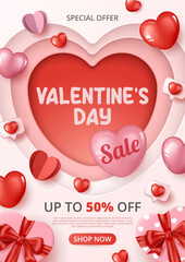 Wall Mural - valentine's day sale template with heart gift, and heart elements. vector illustration