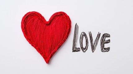  Red Yarn Heart with Handwritten Love