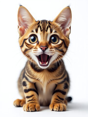 Aufkleber - A Funny Portrait Of A Surprised Bengal Cat With Huge Eyes, Isolated On A White Background Generated By Ai. 00001