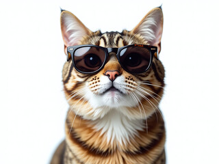 Aufkleber - A Funny Cat Wearing Sunglasses Is Isolated On A White Background In A Copy Space Waiting To Be Noticed. 00002