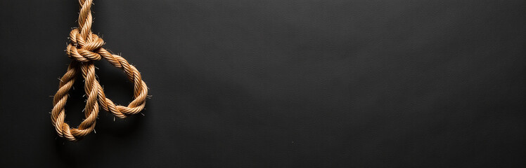 Aufkleber - A Frayed Rope Hangs Precariously Against A Textured Black Paper Background With Ample Copy Space Available For Creative Purposes. 00003