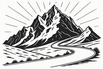 Wall Mural - A bold, jagged mountain with sharp peaks sits in the background C.eps