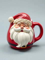 Poster - A Festive Holiday Coffee Mug Featuring A Foam Santa Claus Design In A Top View Layout With Copy Space Available. 00003