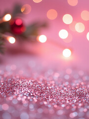 Aufkleber - A Festive Holiday Background Banner Features Soft Pink Glitter With Defocused Abstract Patterns Amidst Twinkling Lights. 00003