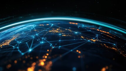 Poster - Illuminated Globe Representing Global Connectivity with Bright Network of Lights Symbolizing Communication and Unity
