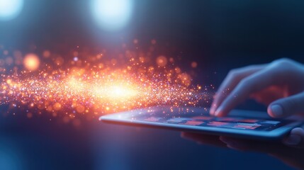Poster - A Person Engaged with Mobile Device Surrounded by Dynamic Light Blurs Creating an Energetic and Lively Atmosphere