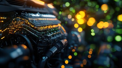 Fototapete - Close Up View of a Computer Surrounded by a Vibrant Blur of Colorful Lights Creating a Dynamic and Modern Atmosphere