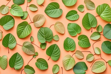 Wall Mural - Vibrant Green Leaves on Orange Background