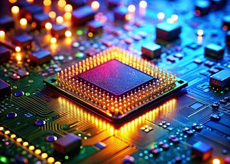 Poster - High-Tech Microchip & Processor Bokeh Background:  Abstract Technology Image
