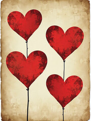 Aufkleber - A Distressed Old Paper Design Features An Abstract Background With Bold Hearts In A Vintage Grunge Aesthetic. 00001