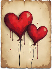 Aufkleber - A Distressed Old Paper Design Features An Abstract Background With Bold Hearts In A Vintage Grunge Aesthetic. 00003