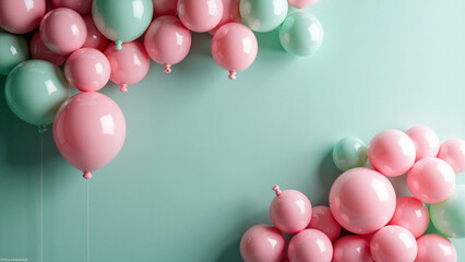 Wall Mural - Vibrant Pink and Mint Balloon Wall: Festive Backdrop for Celebrations, Photo Ops, and Event Marketing