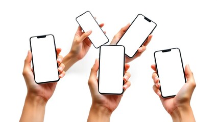 Multiple Hands Holding Smartphones With Blank Screens