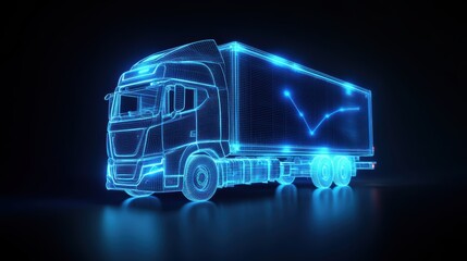 Poster - Mysterious Night Scene Featuring Truck Illuminated by Glowing Blue Light Against Dark Background Evoking Intrigue and Adventure