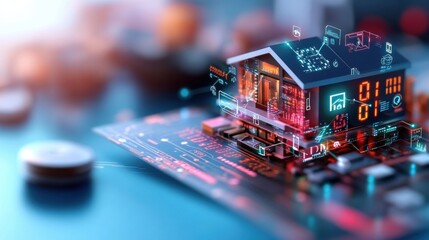 Poster - Futuristic House Featuring Innovative Digital Interface Integrating Technology into Modern Living and Architectural Design