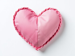 Poster - A Delicate Pink Heart Made From Fabric Patches Is Isolated Against A Clean White Background For A Soft Romantic Look. 00002