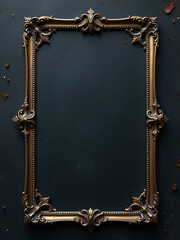 Poster - A Delicate Gold Ornament Frame Is Beautifully Contrasted Against A Dark Grunge Background In This Visually Striking Design Concept. 00003