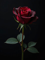 Poster - A Delicate Black Rose Blooms In Isolation On A Dark Background With Red Droplets And Ample Copy Space Nearby. 00002