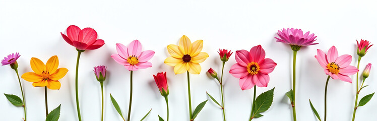 Poster - A Delicate Arrangement Of Colorful Flowers Isolated Against A Plain White Background In A Unique Artistic Composition. 00002