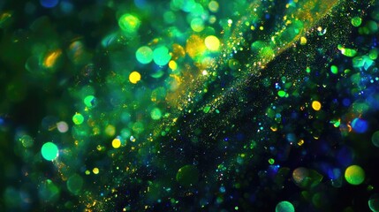 Aufkleber - colorful bokeh lights create an abstract background of blurred bright orbs in a vibrant green and bl