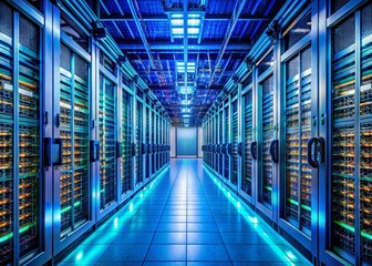 Poster - Industrial Data Center Interior: Server Racks, Cables, and Network Equipment