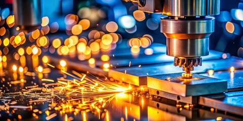 Poster - Industrial Rubber Product Numbering: Close-up Bokeh Shot of CNC Machine Cutting Numbers