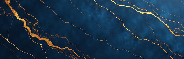 Poster - A Dark Blue And Gold Veined Marble Texture Provides A Sophisticated Background For Various Design Applications Such As Graphic Design. 00001