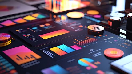 Poster - Colorful Data Visualization and Infographics on Table with Graphs and Charts for Analysis and Presentation
