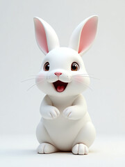 Poster - A Cute White Rabbit With An Open Mouth Is Being Generated By Artificial Intelligence And Placed On A Plain White Background. 00001