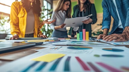 Aufkleber - Collaborative Business Meeting with Diverse Professionals Analyzing Data and Strategies in an Office Environment