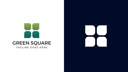 four windows, green gradient simple symbol box vector logo