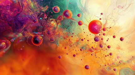 Poster - Abstract vibrant colorful background with swirling shapes and luminous bubbles in dynamic composition