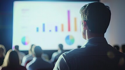 Fototapete - Business Conference Presentation with Audience Attentively Watching Data Visualization on Screen