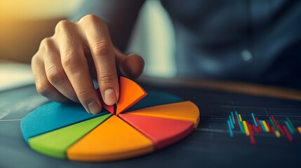 Poster - A hand manipulating a colorful pie chart for data analysis
