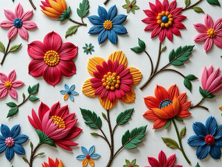 Aufkleber - A Colorful, Intricate Pattern Of Embroidered Flowers Is Used To Create A Seamless Decorative Textile Design On Fabrics And Other Materials. 00001