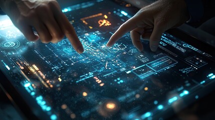 Aufkleber - Digital Touchscreens Showcasing Cutting-Edge Technology and Collaborative User Interaction in a Futuristic Setting