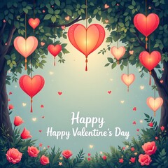 Wall Mural - Couple holding heart-shaped balloons celebrating Valentine's Day with sweet message