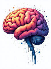 Poster - A Colorful Illustration Of A Human Brain Is Painted On A White Background Using Artificial Intelligence Generative Technology. 00002