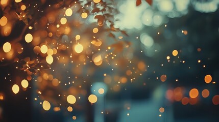 Aufkleber - Bokeh effect with warm glowing lights and soft natural background creating a dreamy and tranquil atmosphere for design projects.