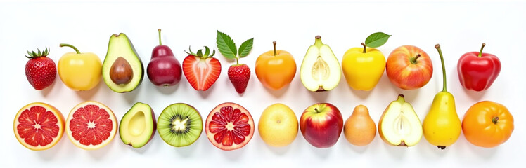 Poster - A Collection Of Colorful Fruits Is Arranged In Alphabetical Order Against A Plain White Background For Easy Identification Purposes. 00001